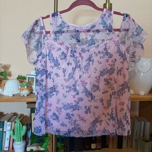 BCX Floral Sheer Pink and Purple Blouse